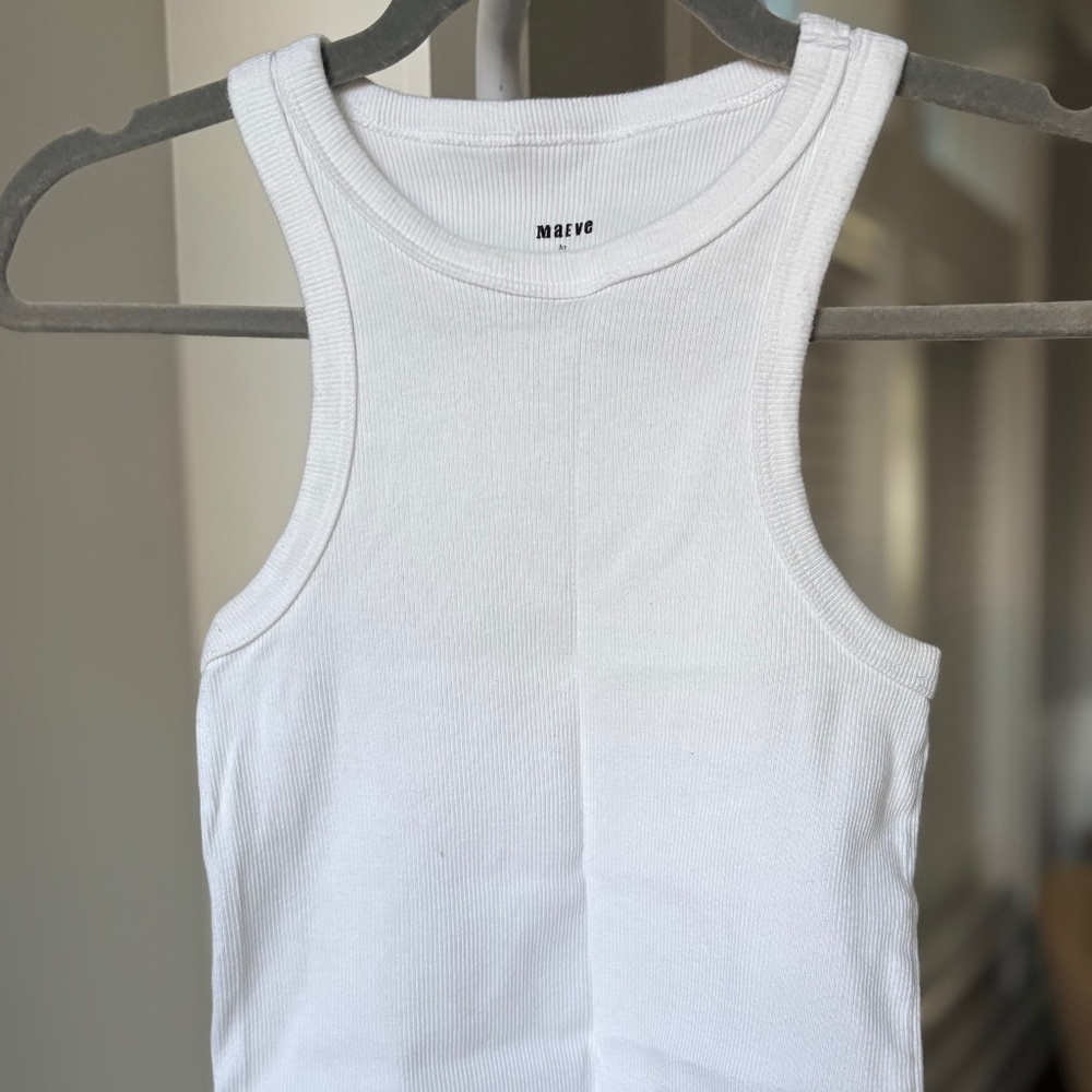 Maeve Anthropologie White Ribbed Cropped Tank | Pilates Studio Essential XS